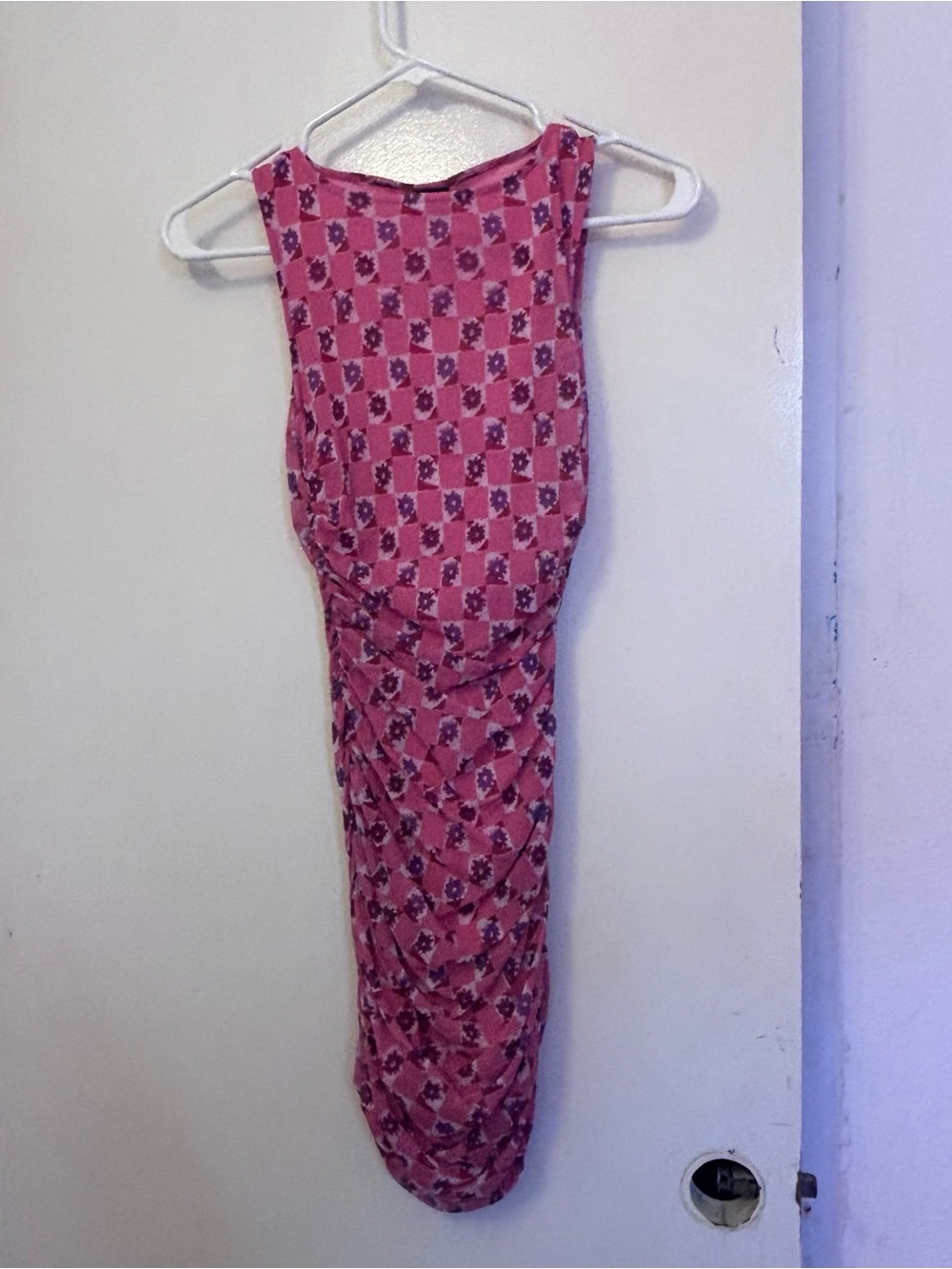 Urban Outfitters Pink Floral Check Midi Dress